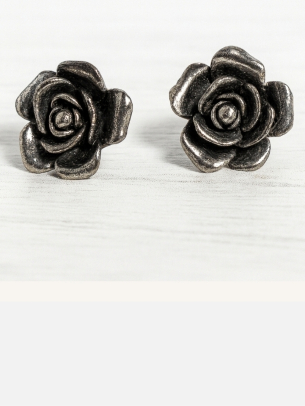 Vintage Rose Clip-On Earrings Antique Silver Floral Studs Statement Jewelry